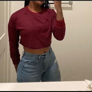 Burgundy Cropped Top (with intentional rips)